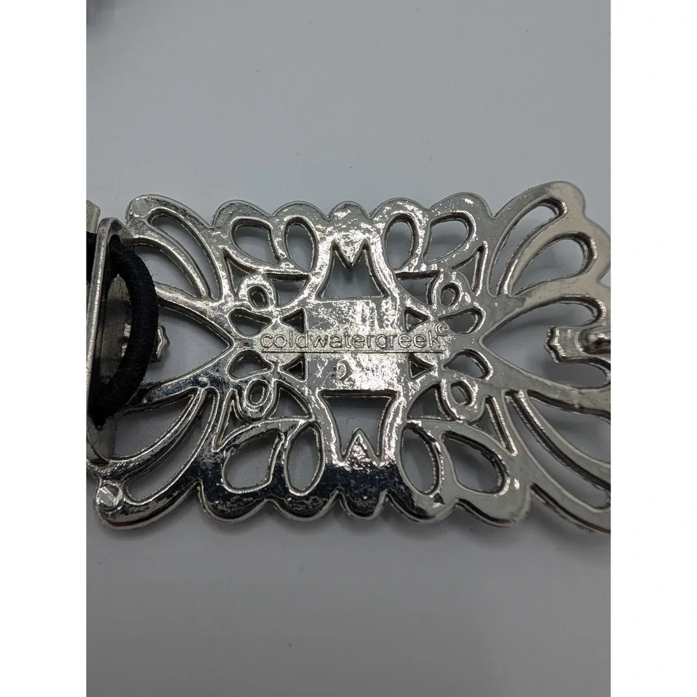 Coldwater Creek Marcasite w/ Black Glass & Rhinestone Buckle Silver Chain Belt